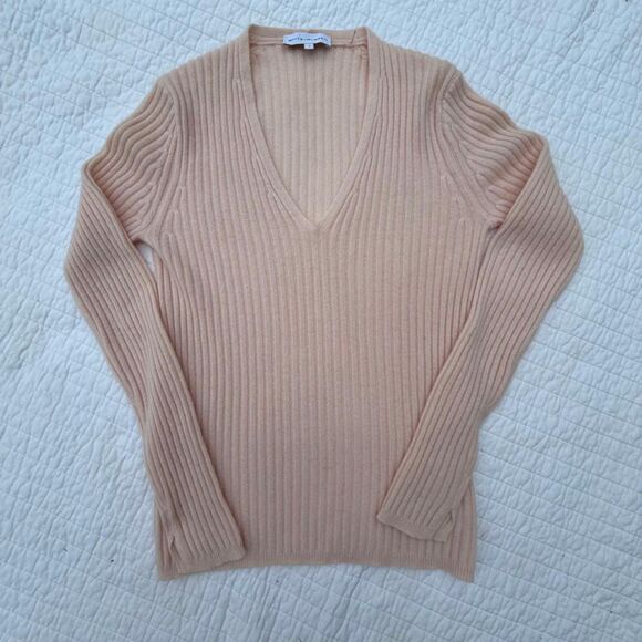 White + Warren 100% Cashmere Ribbed V-Neck Sweater – Blush Pink M - Picture 1 of 11